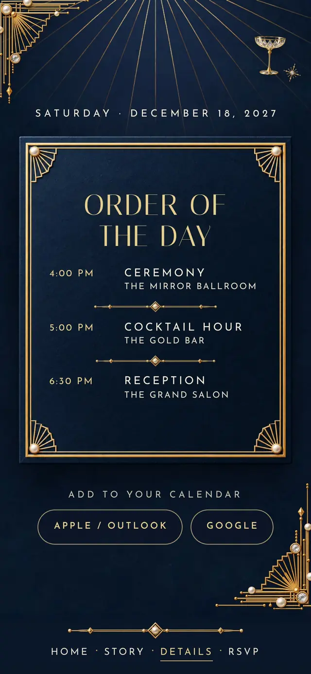Art Deco Black-Tie: Details page with demo content