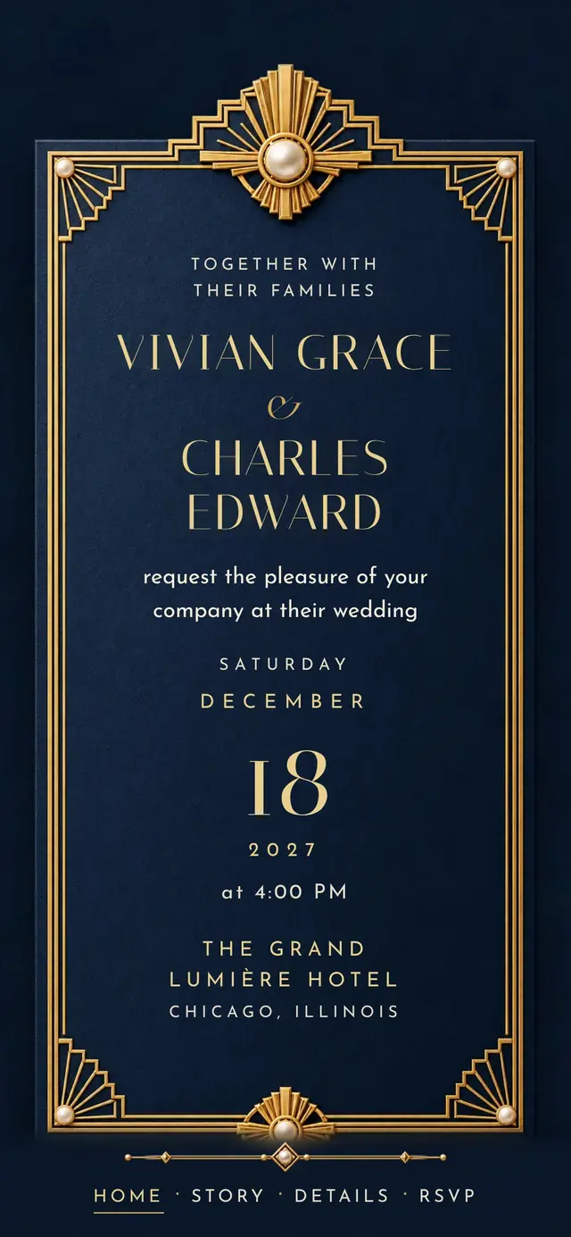 Art Deco Black-Tie: Invitation card (demo content)