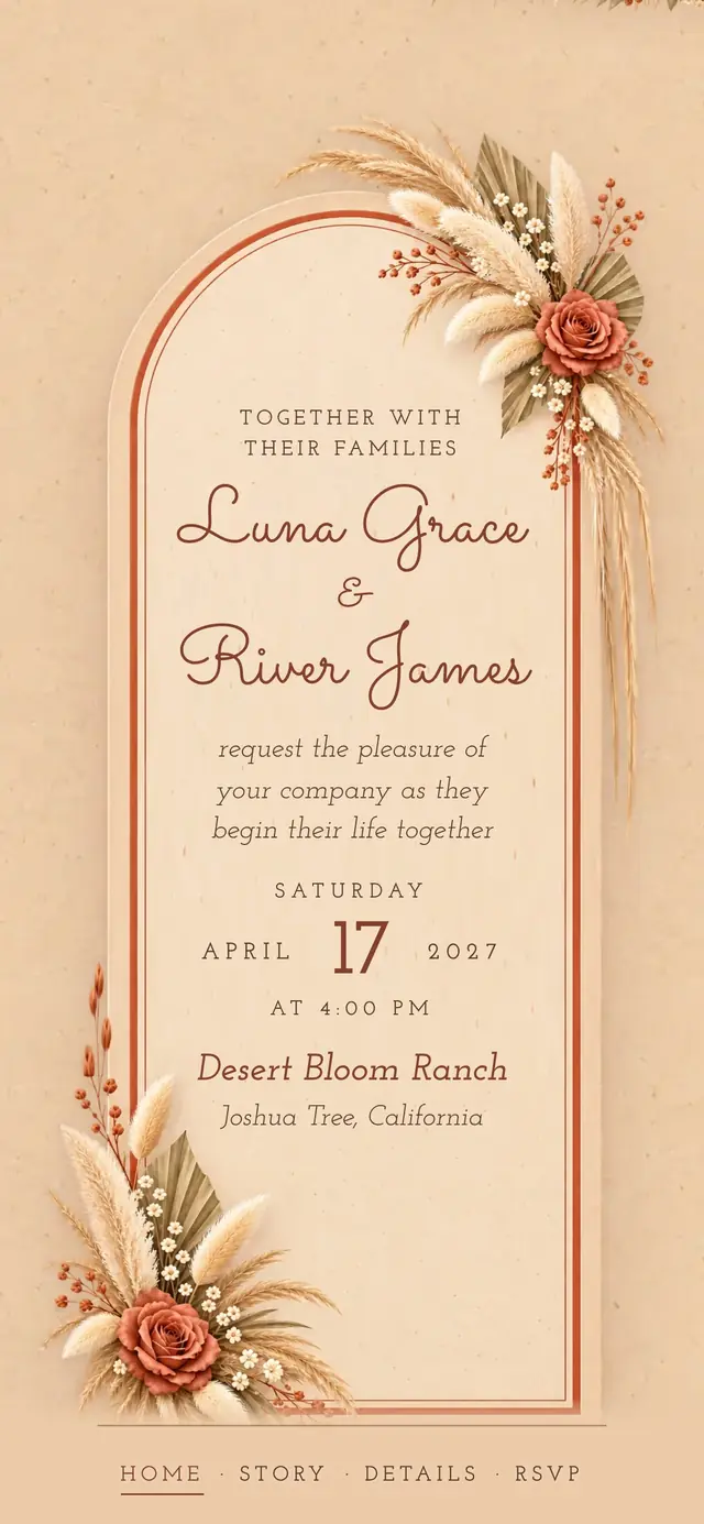 Boho Pampas Terracotta: Invitation card (demo content)