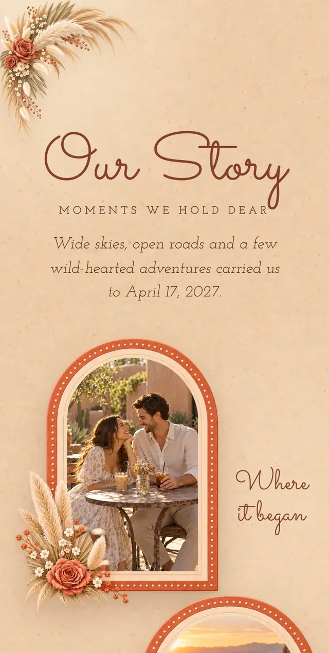 Boho Pampas Terracotta: Our Story page with demo content