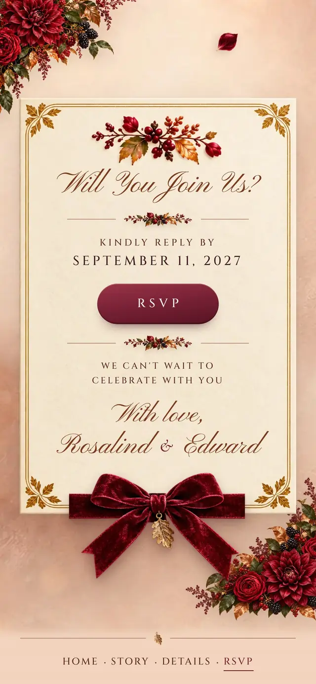 Burgundy Velvet Autumn: RSVP page with demo content