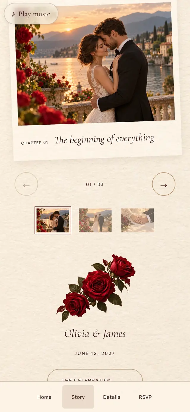 Crimson Rose Atelier: the Our Story page with demo photos