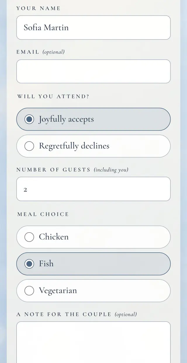 Dusty Blue & Champagne: Reply form (demo content)