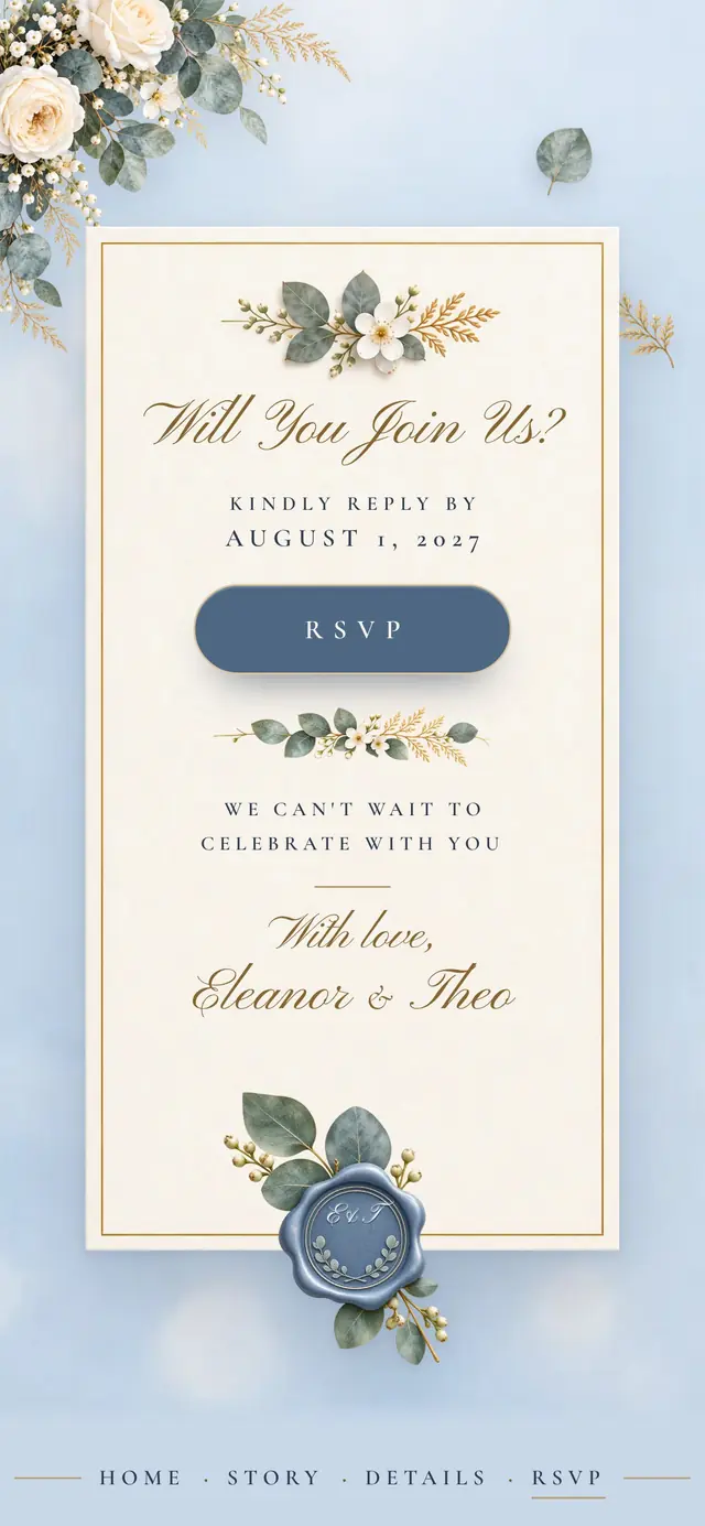 Dusty Blue & Champagne: RSVP page with demo content