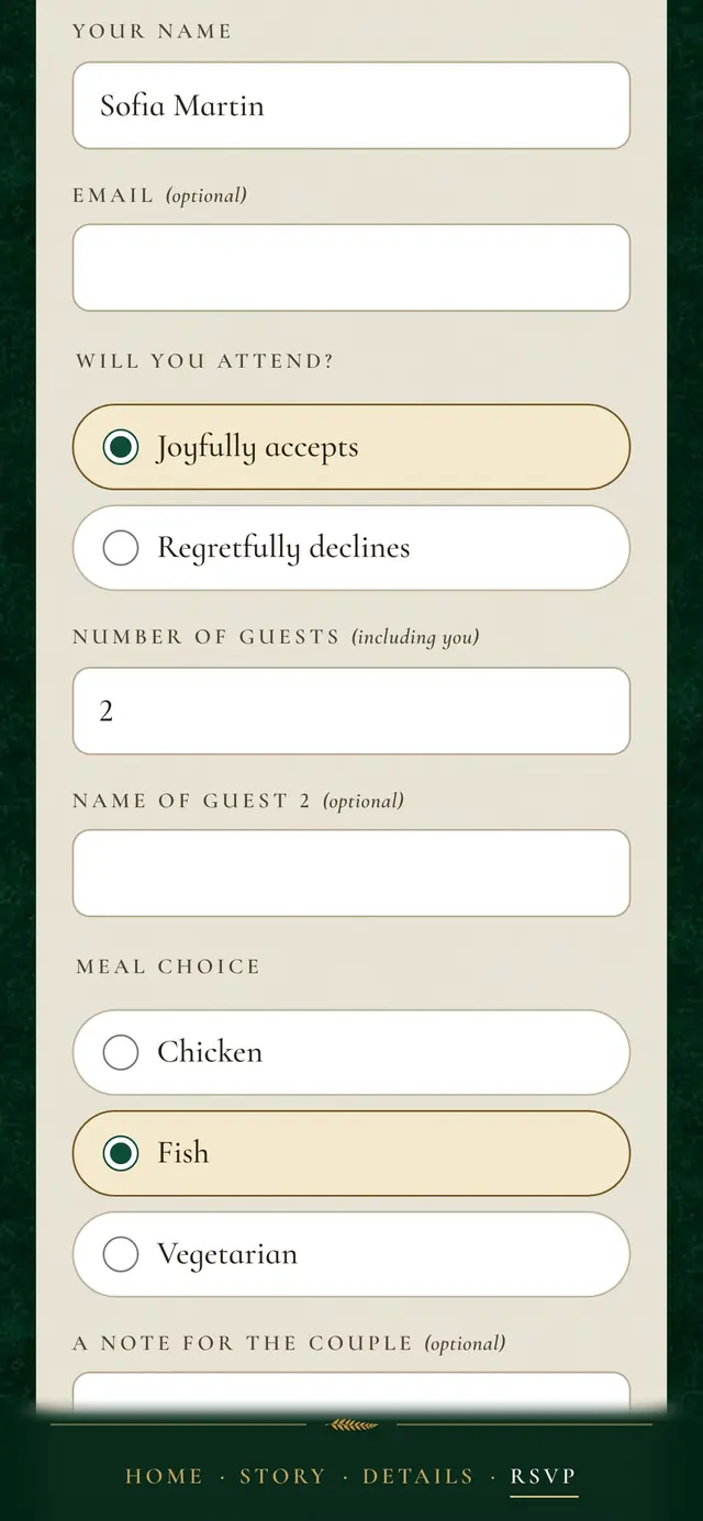 Emerald & Gold Estate: Reply form (demo content)