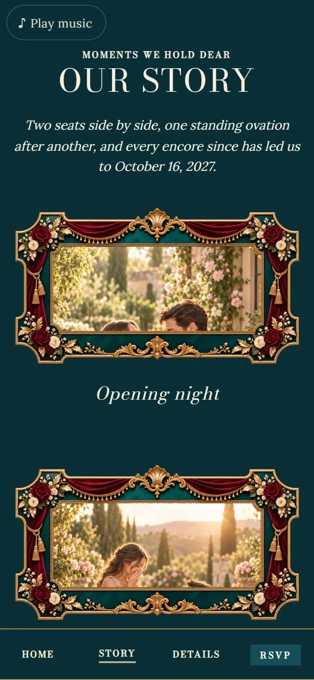 Grand Theatre Premiere: Our Story page with demo content