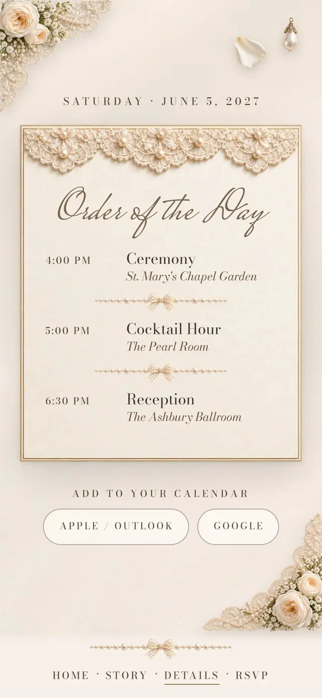 Ivory Lace & Pearls: Details page with demo content
