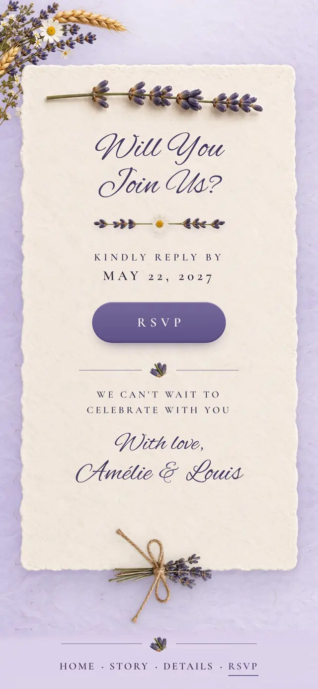 Lavender Provence: RSVP page with demo content