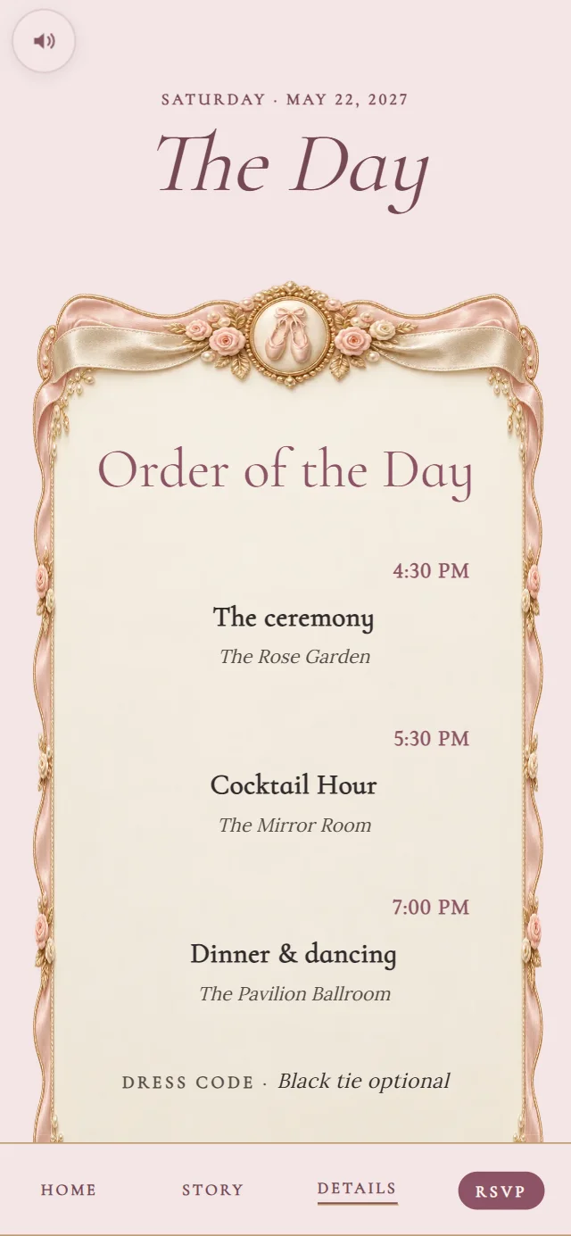 Music Box Ballerina: Details page with demo content
