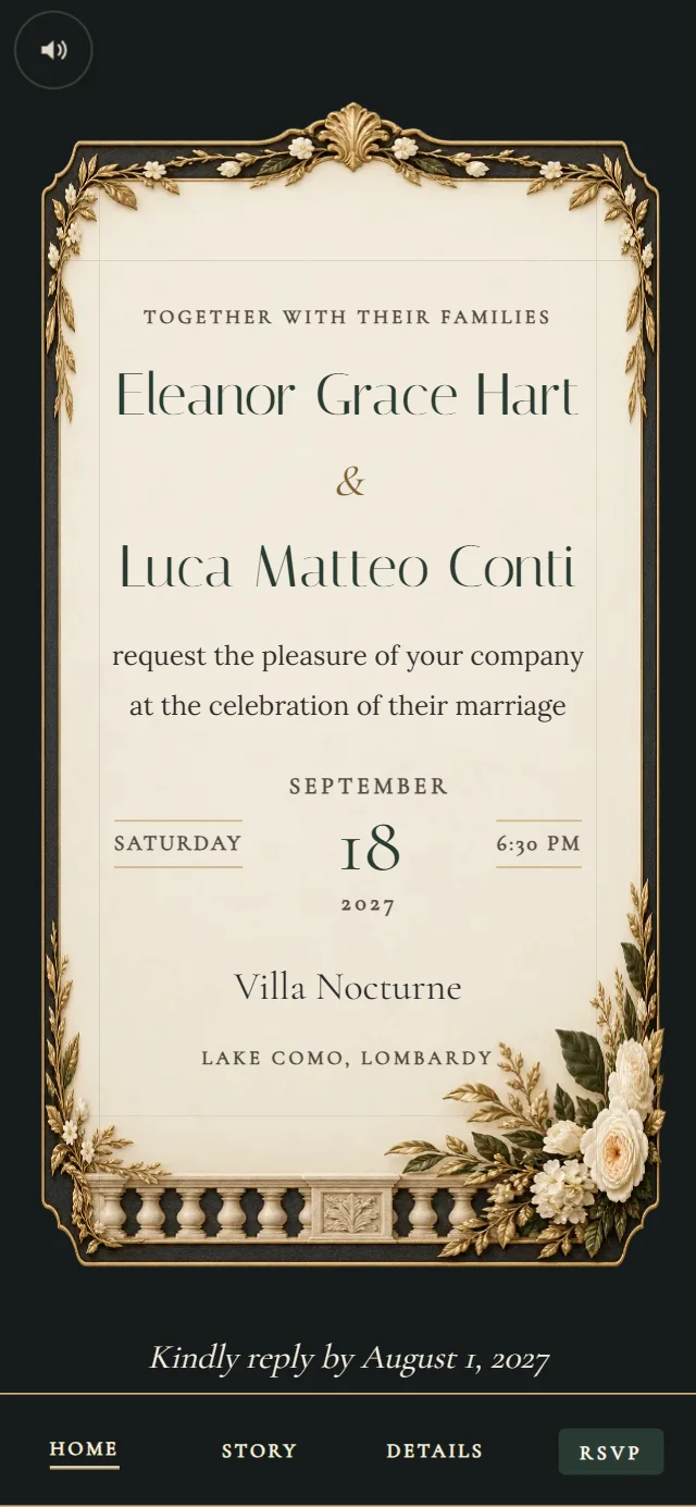 Nocturne Lake Estate: Invitation card (demo content)