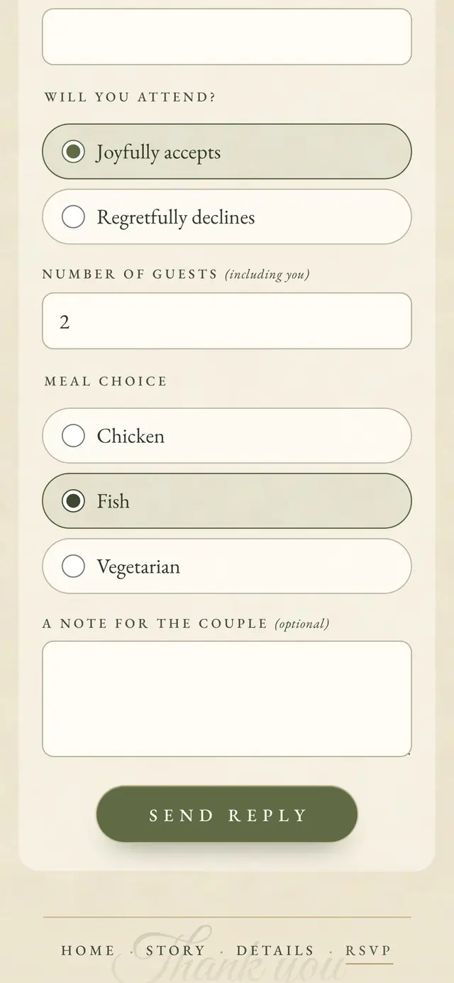 Olive & Ivory: Reply form (demo content)