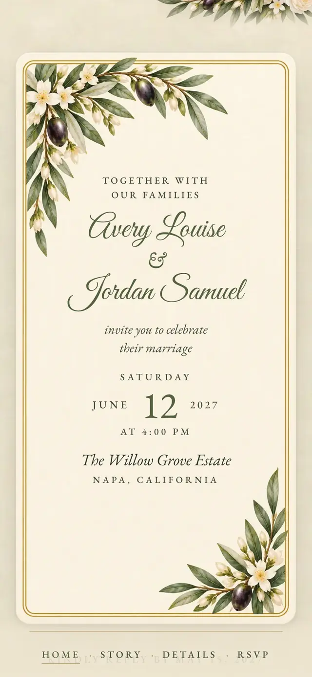 Olive & Ivory: Invitation card (demo content)