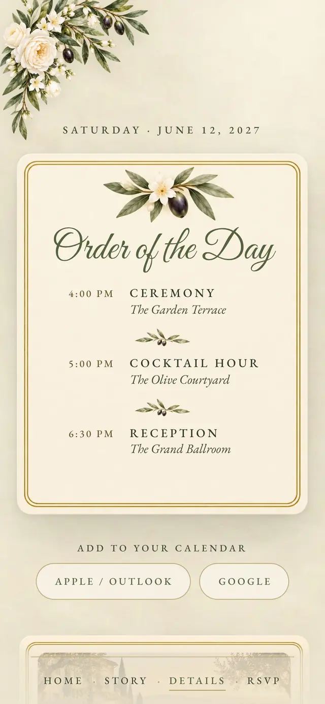 Olive & Ivory: Schedule (demo content)