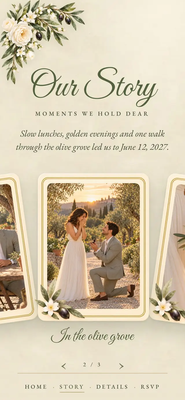 Olive & Ivory: Our Story page with demo content