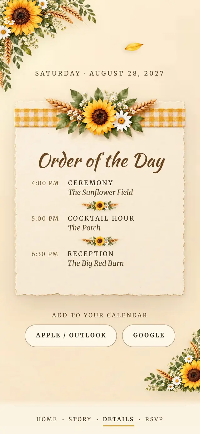Sunflower Rustic Barn: Details page with demo content