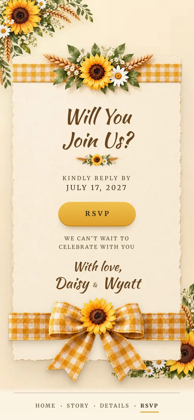 Sunflower Rustic Barn: RSVP page with demo content