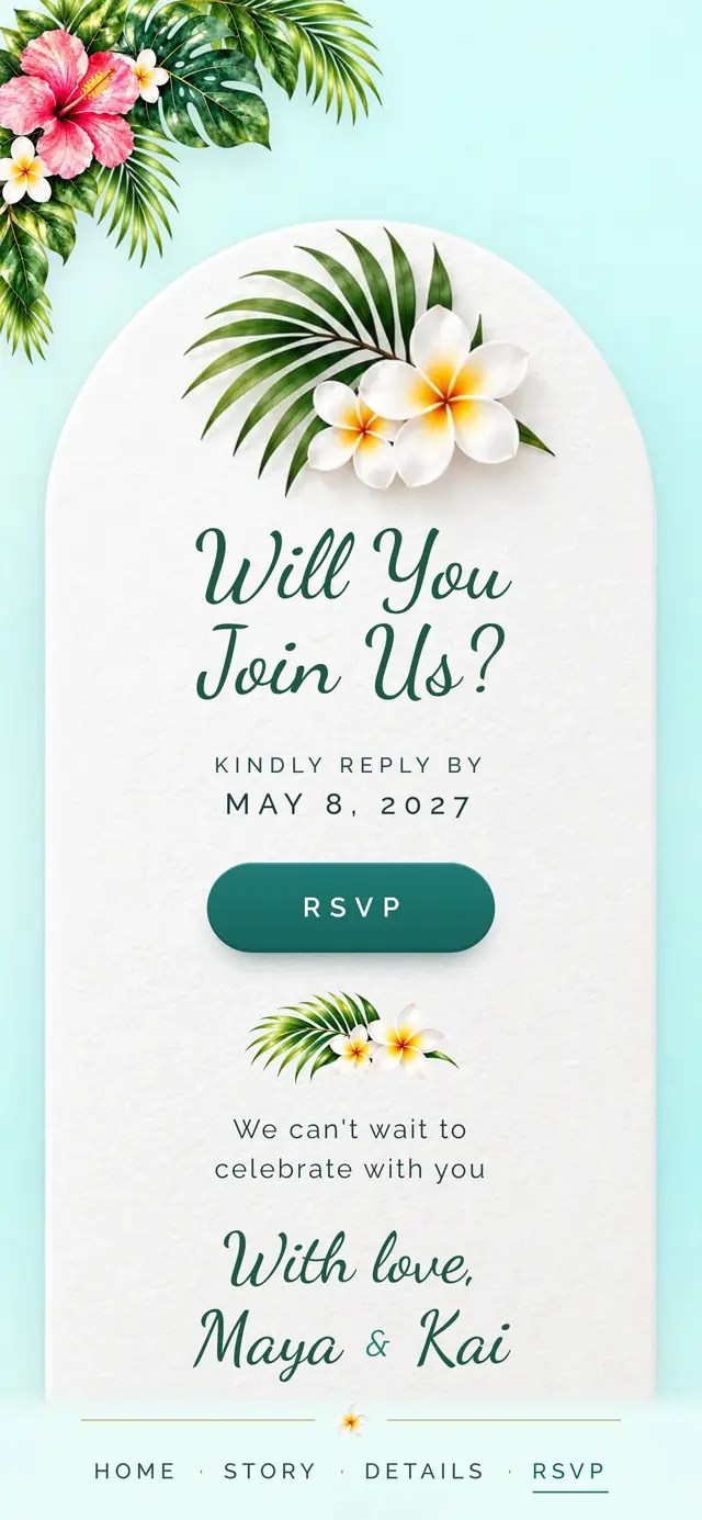 Tropical Destination: RSVP page with demo content