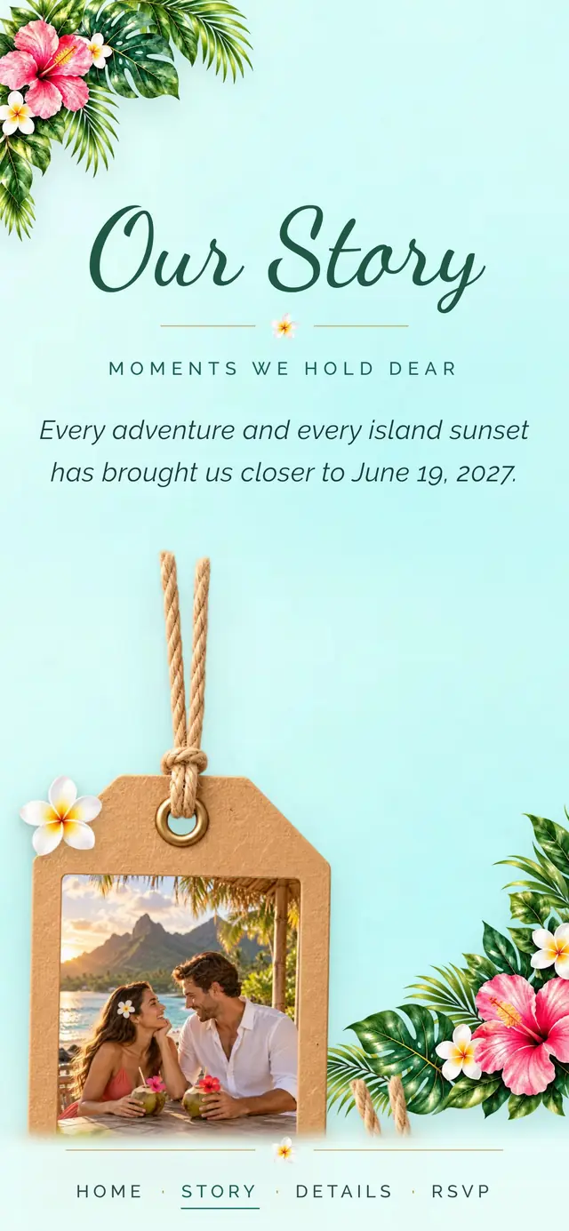 Tropical Destination: Our Story page with demo content