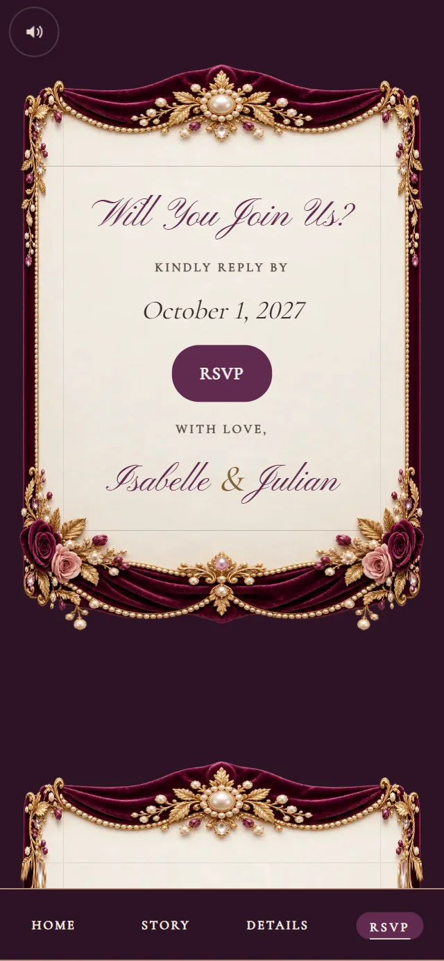 Velvet Jewel Box: RSVP page with demo content